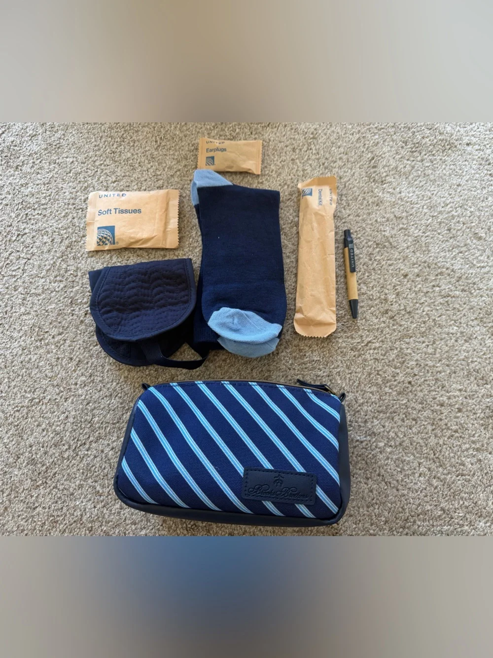 Brooks Brothers x United Airlines Polaris Amenity Kit Blue Striped Travel Pouch